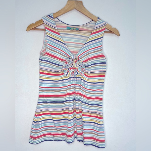 Boden Tops - Boden Colorful Striped Sleeveless V-neck Flower Womens Top Size 4